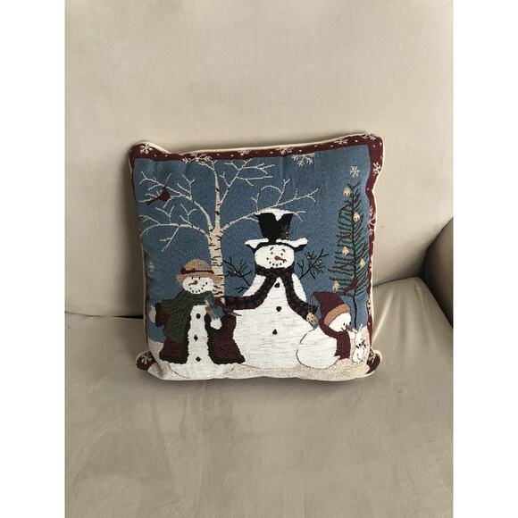 Vtg Christmas Snow Family Throw Pillow Snowman Family 17 X 16 Home Decor Country - Picture 2 of 5